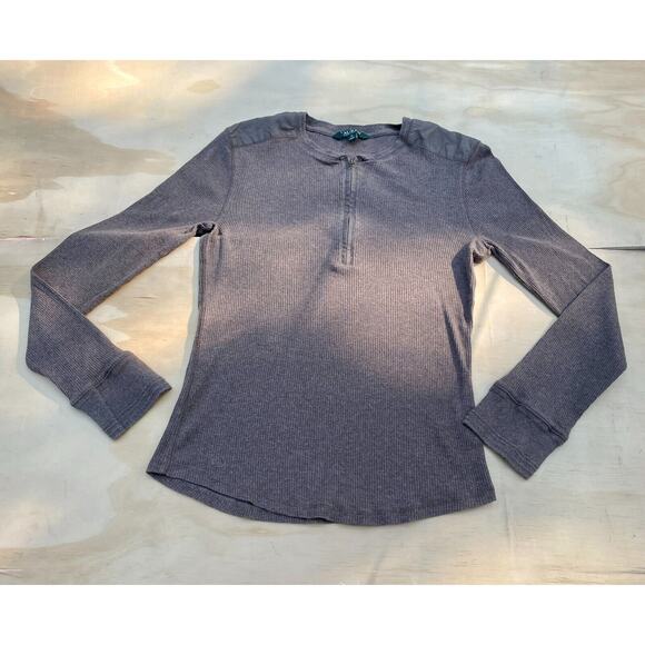 Ralph Lauren Gray Quarter Zip Front Ribbed Long Sleeve Sweatshirt, Size‎ XL - Picture 1 of 5